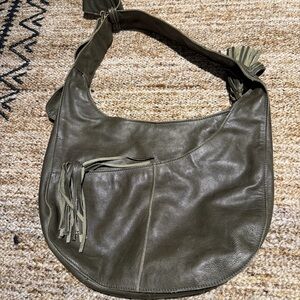 RPS Olive Leather Hobo Bag with Fringe
